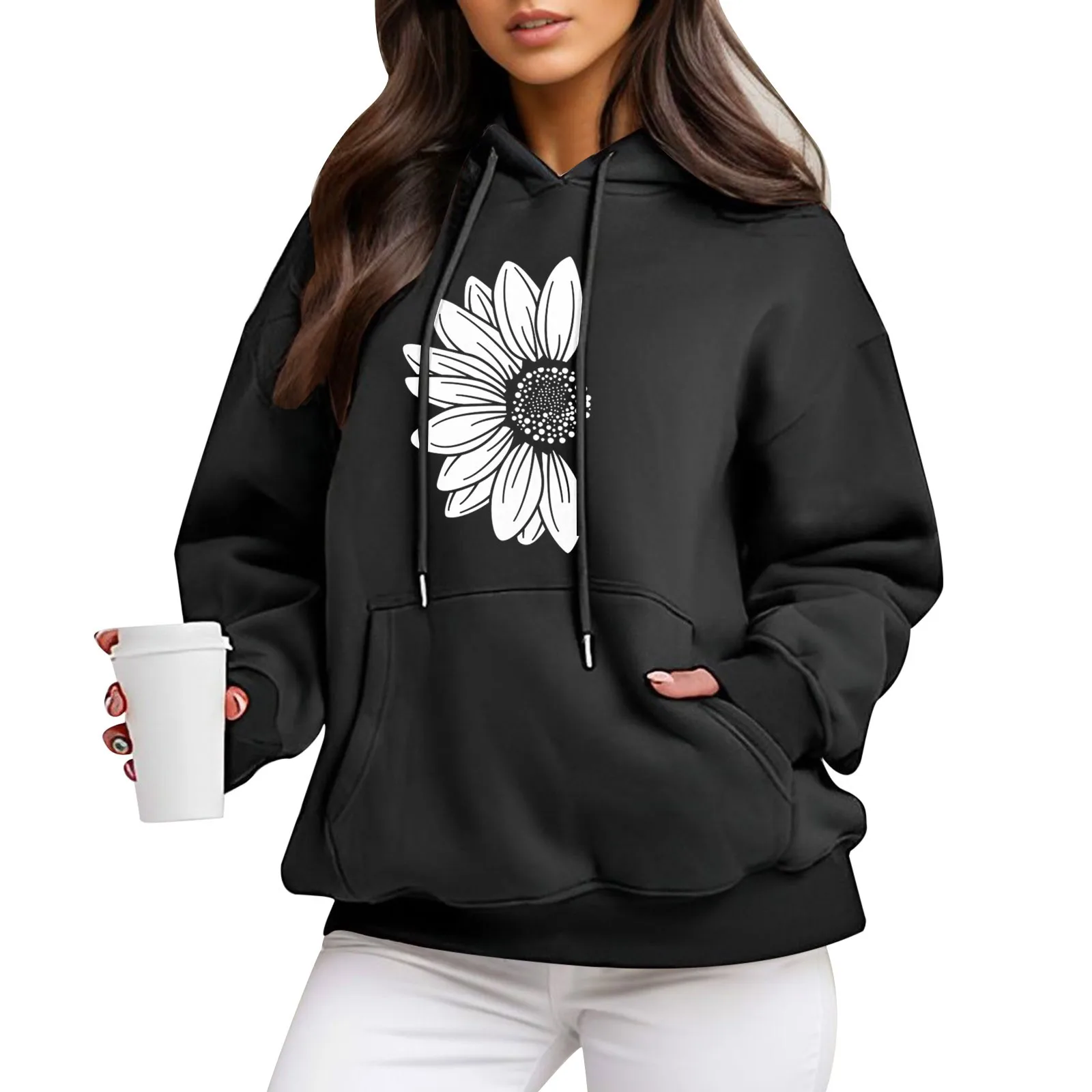 Women’S Long Sleeve Hoodies Sweatshirts Fleece Hoodies Shirts Loose Fashion Casual Pullover Fall With Pocket Black Sweatshirt