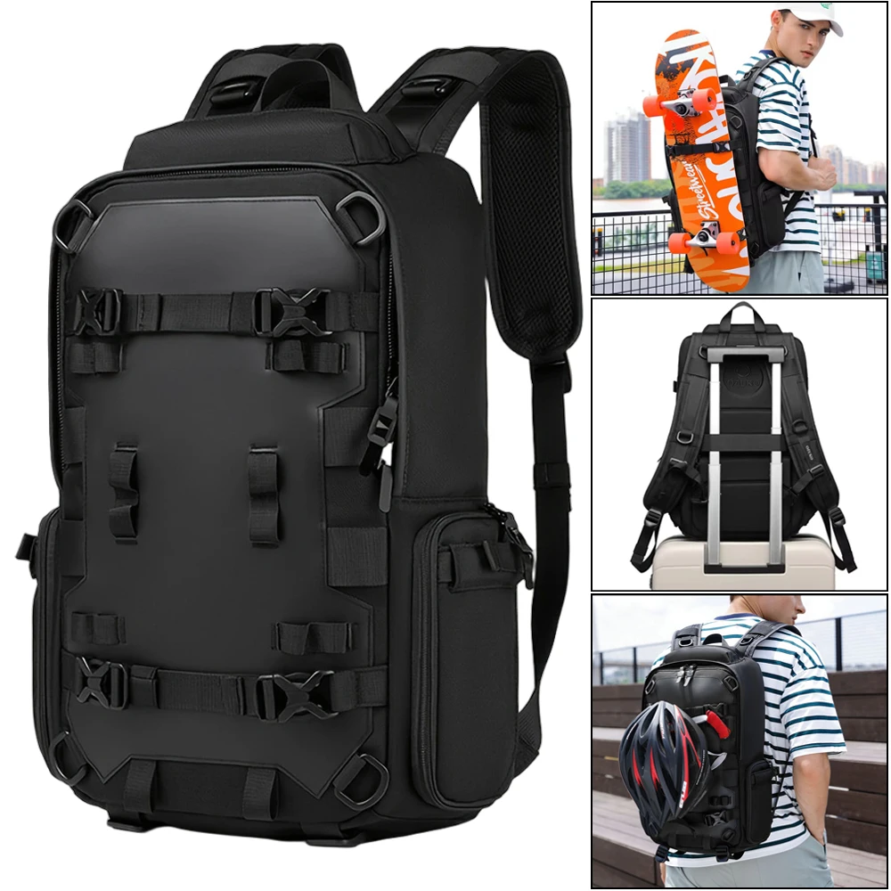 Cycling Helmet Backpack Men Multifunction Bicycle Knapsack Waterproof Large Capacity Travel Outdoor Sports Skateboard Rucksack