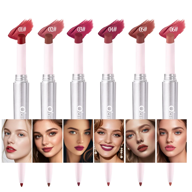 2 In 1 Lip Liner And Lipstick Pen Matte Finish Long Wearing Sexy Red Non Transfer Rotating Pencil Double Headed Makeup Cosmetics