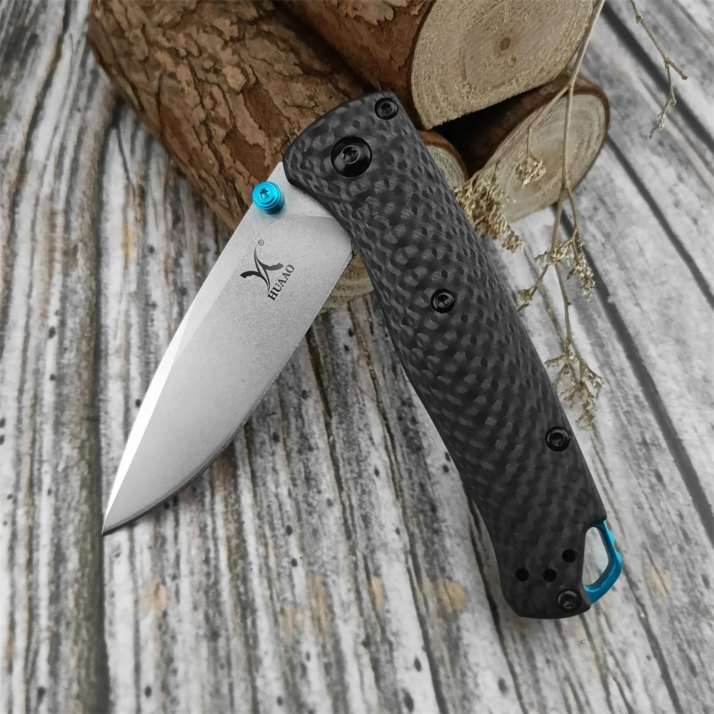 NEW HUAAO 533 Folding Knife White D2 Blade Carbon Fiber Handle Outdoor EDC Survival Camping Hiking Hunting Climbing Tools