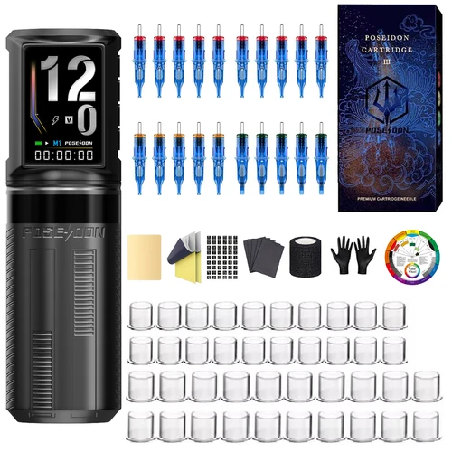 Imagen 2 del producto Kit de tatuaje POSEIDON, Kit de pluma de tatuaje inalámbrico para maquillaje permanente, Kit de máquina de tatuaje, nuevo Kit de pistola de tatuaje profesional HM163