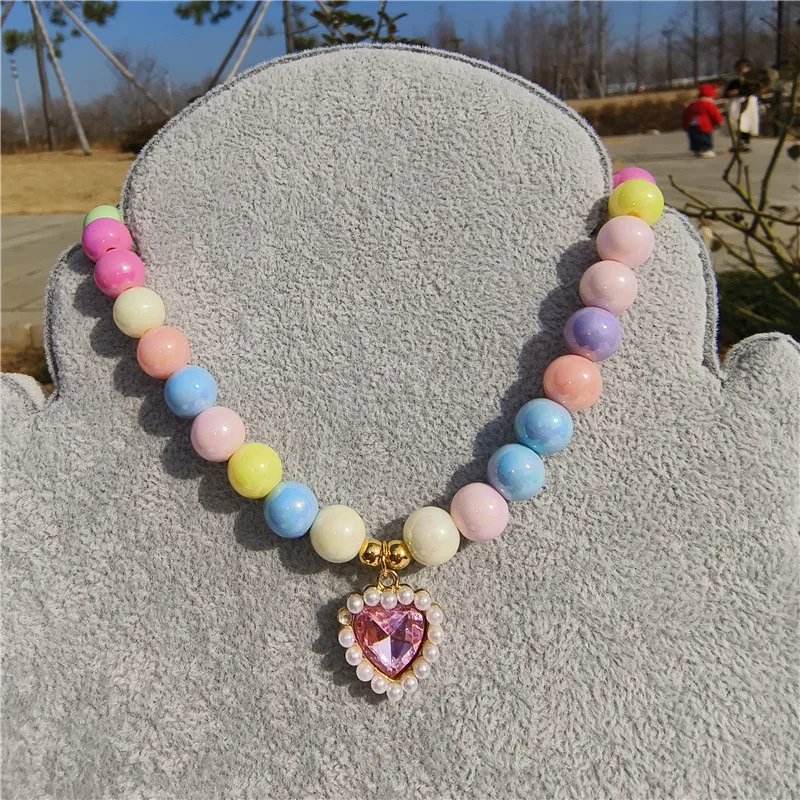 Colorful Dog Pearl Collar Pendant Princess Necklace Dog Sweet Ornament Cat Ornament Puppy Rhinestone Collar Small Dog Ornament