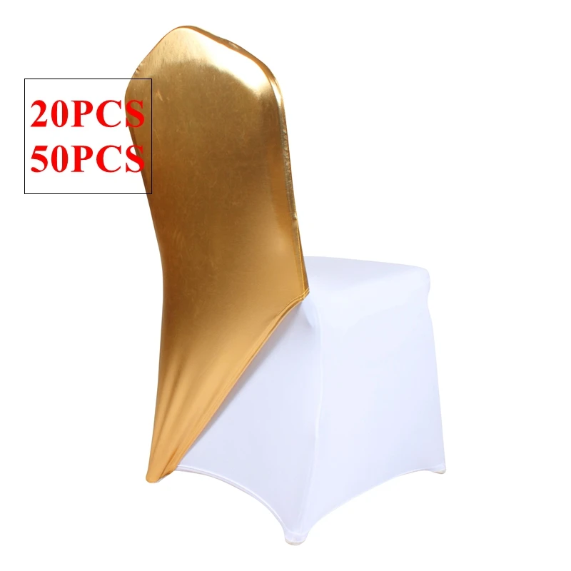 

Gold Mettalic Bronzing Spandex Chair Cap Cover Lycra Stretch Chair Covers Hood For Wedding Event Decoration