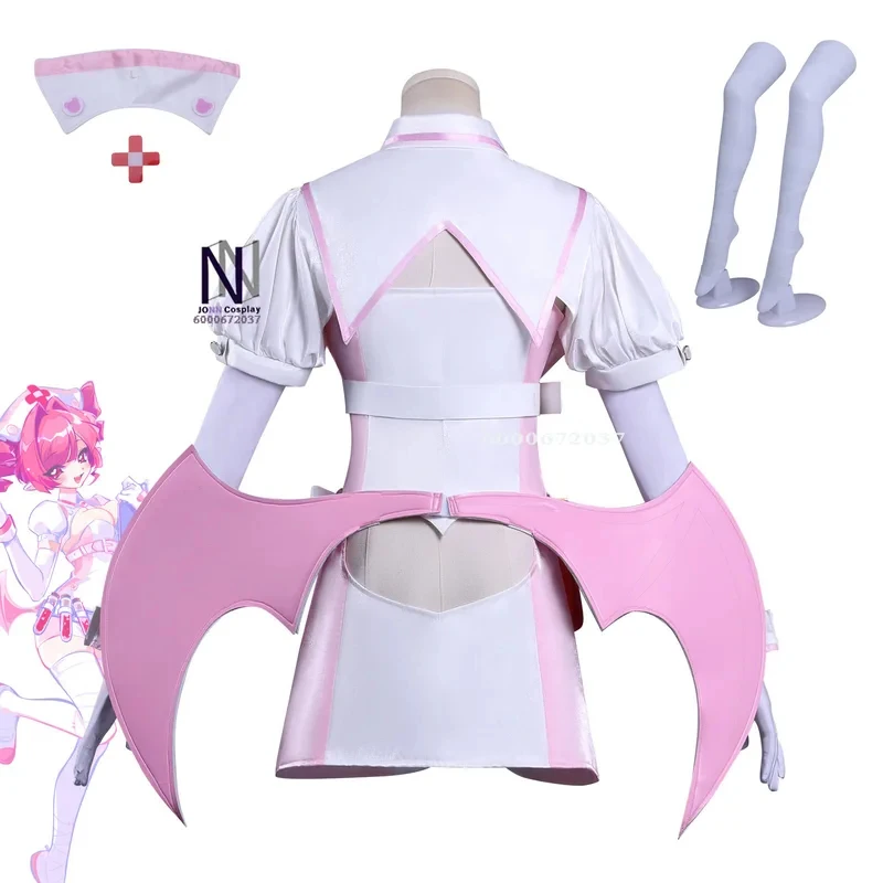 Disfraz de Cosplay del Anime Nocturne Bloodheir Buro, Atuendo Rosa con Alas y Sombrero para Mujer Adulta, Juego de Rol, 3,k;6\g/Hot Game, k;6,y'9