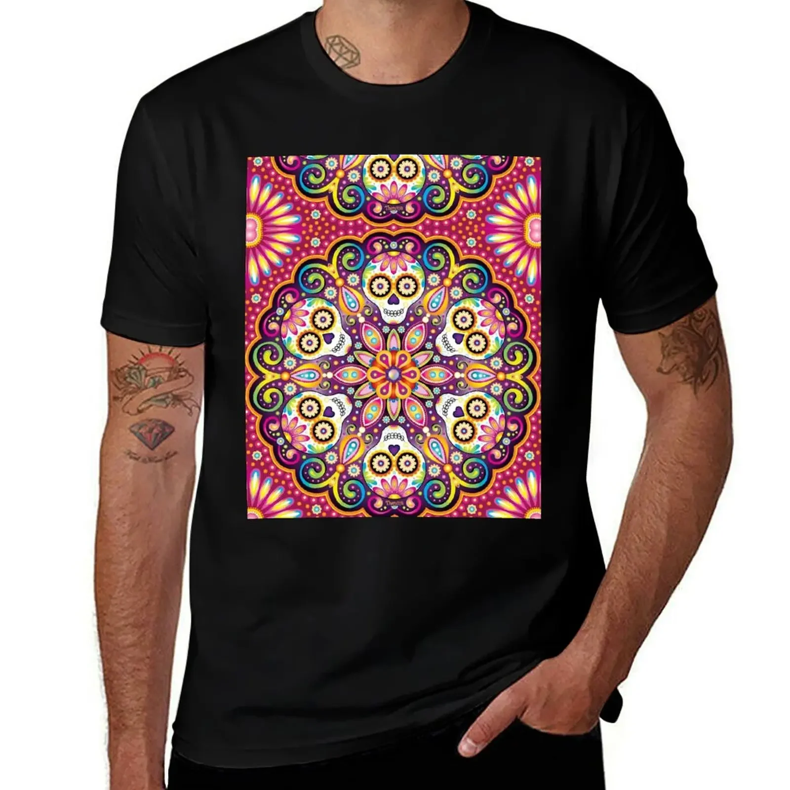 Sugar Skull Mandala - Day of the Dead Mandala Art by Thaneeya McArdle T-Shirt summer shirt custom shirt clothes t shirt men