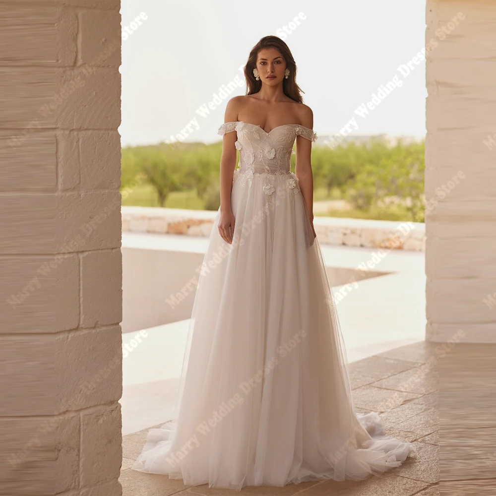 

Off The Shoulder A-Line Women Wedding Dresses Lace Appliques Bridal Gowns Sleeveless Princess Vestidos De Novias Boda Customized