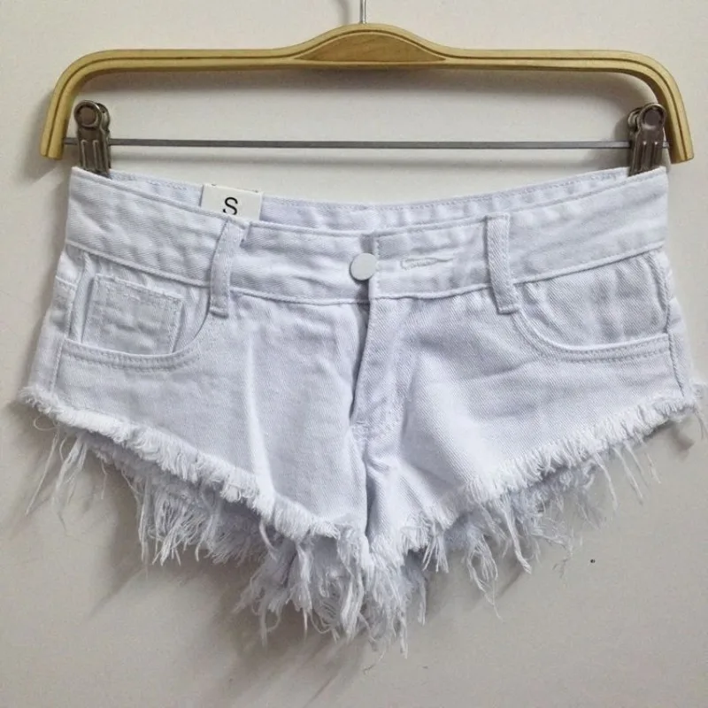 

White Denim Shorts Women's Low Waist Summer New Super Shorts Slim Frayed Rough Edge Hot Pants