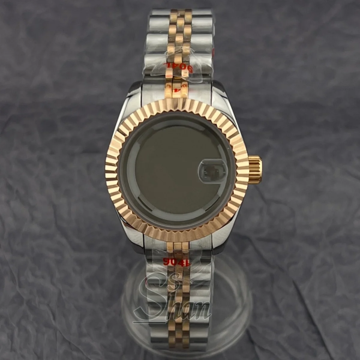 28mm groove/round/bevel bezel case and stainless steel bracelet set for NH05/NH06 movement, suitable for ladies' dating style.