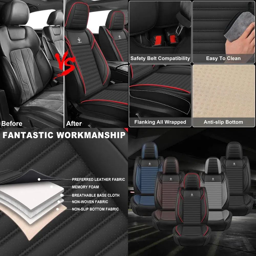 

Seat Covers Full Set Fit for Toyota Tacoma 2005-2025, Breathable and Comfortable Leather Car Seat Cover, Standard Waterproof Cus
