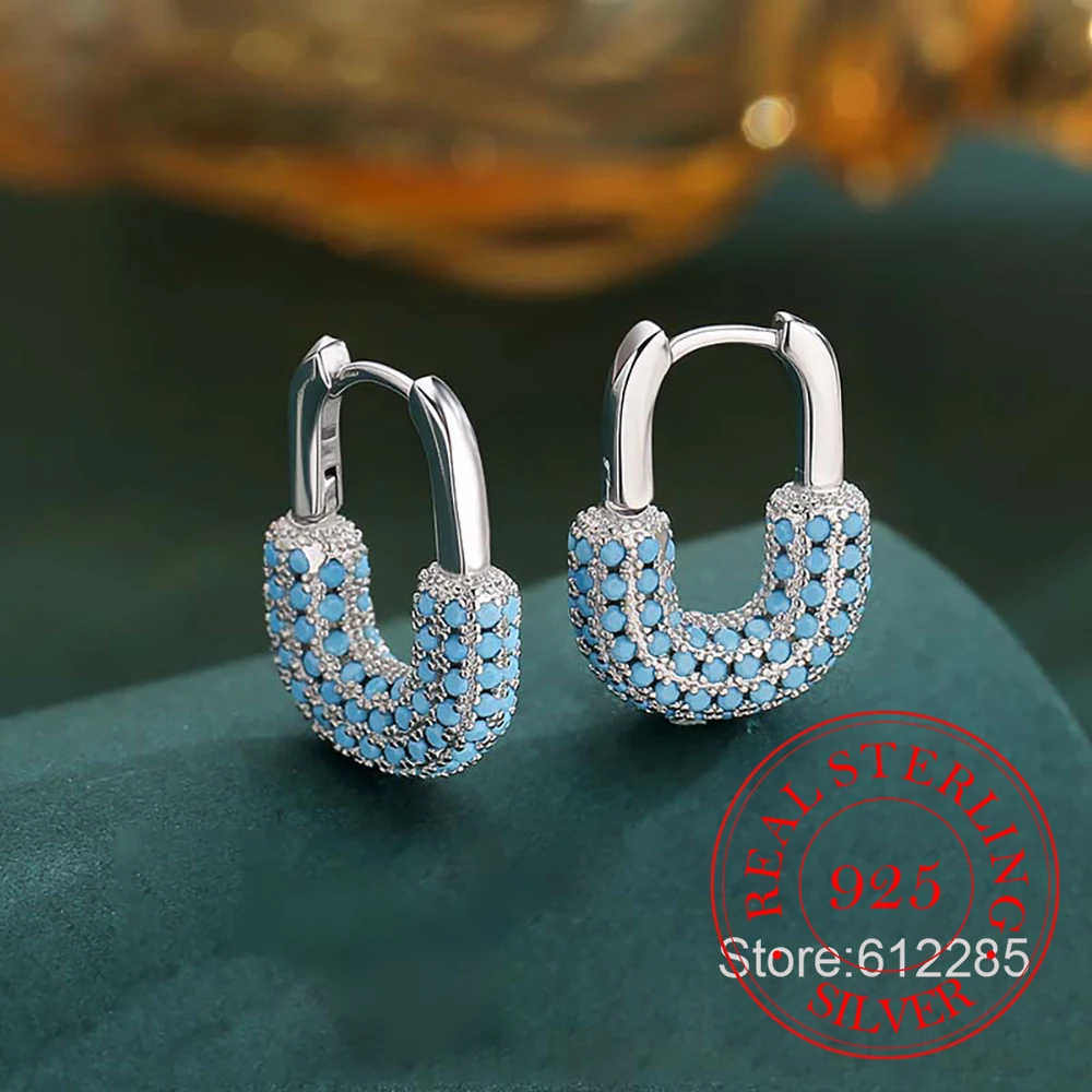 Creolen aus 925er-Sterlingsilber, Kristall-Türkis-Pins, Creolen für Frauen und Mädchen, Party-Schmuck für Mädchen, Freund, Geschenk