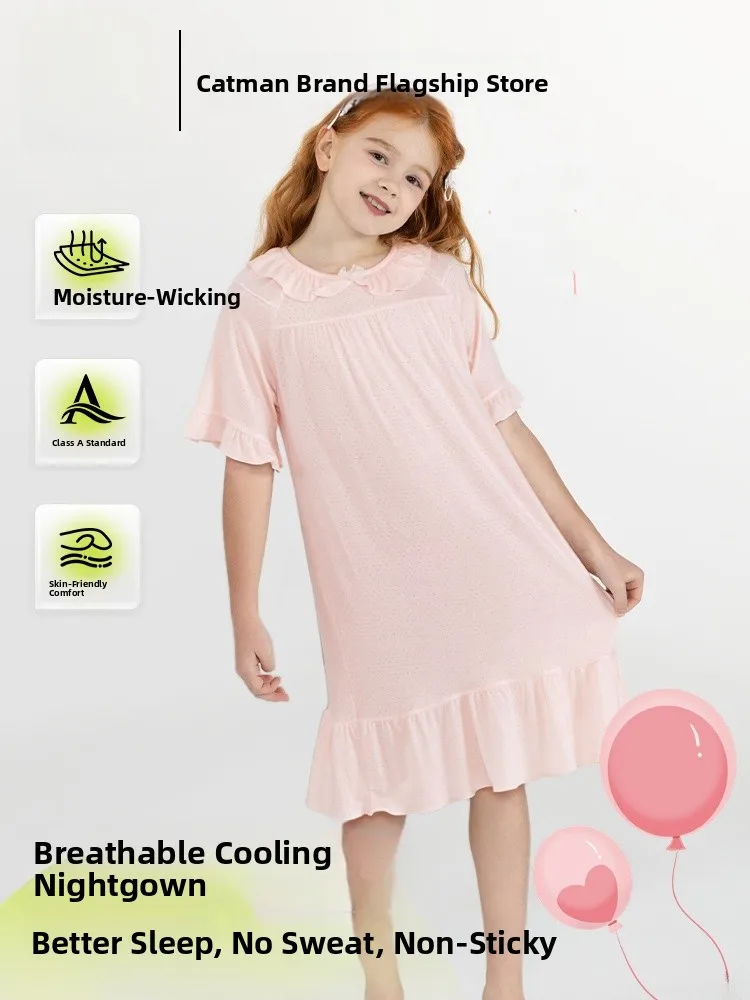 

Princ Sle, хлопковая шелковая ночная рубашка для маленьких девочек, летняя домашняя одежда, милое милое длинное платье, детская одежда