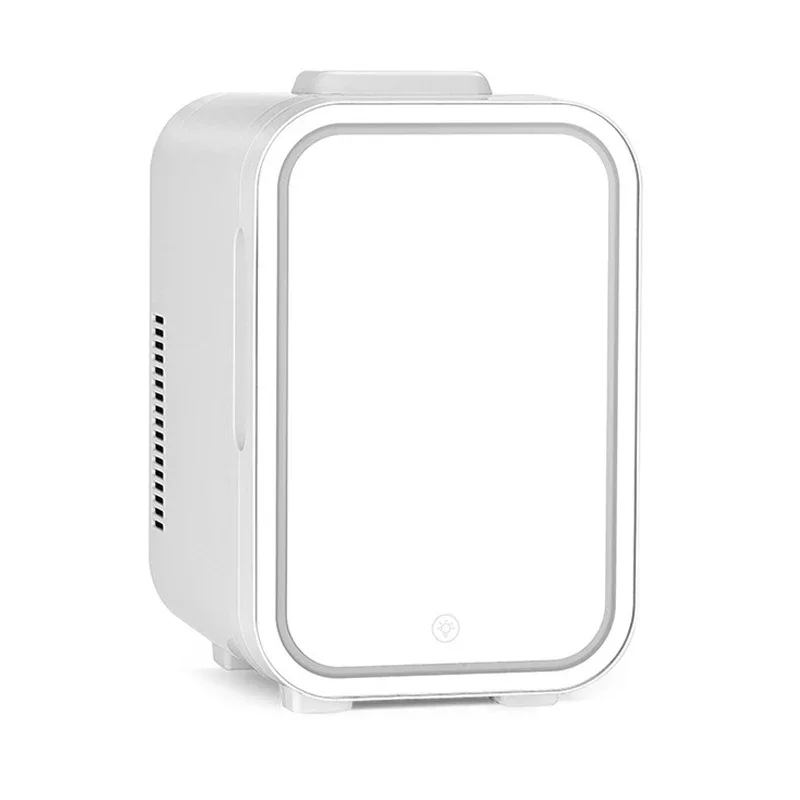 Mini espelho de maquiagem portátil para geladeira com mesa de vaidade 2 em 1 de 6L para cosméticos e cuidados com a pele, armazenamento de resfriamento compacto para quarto,