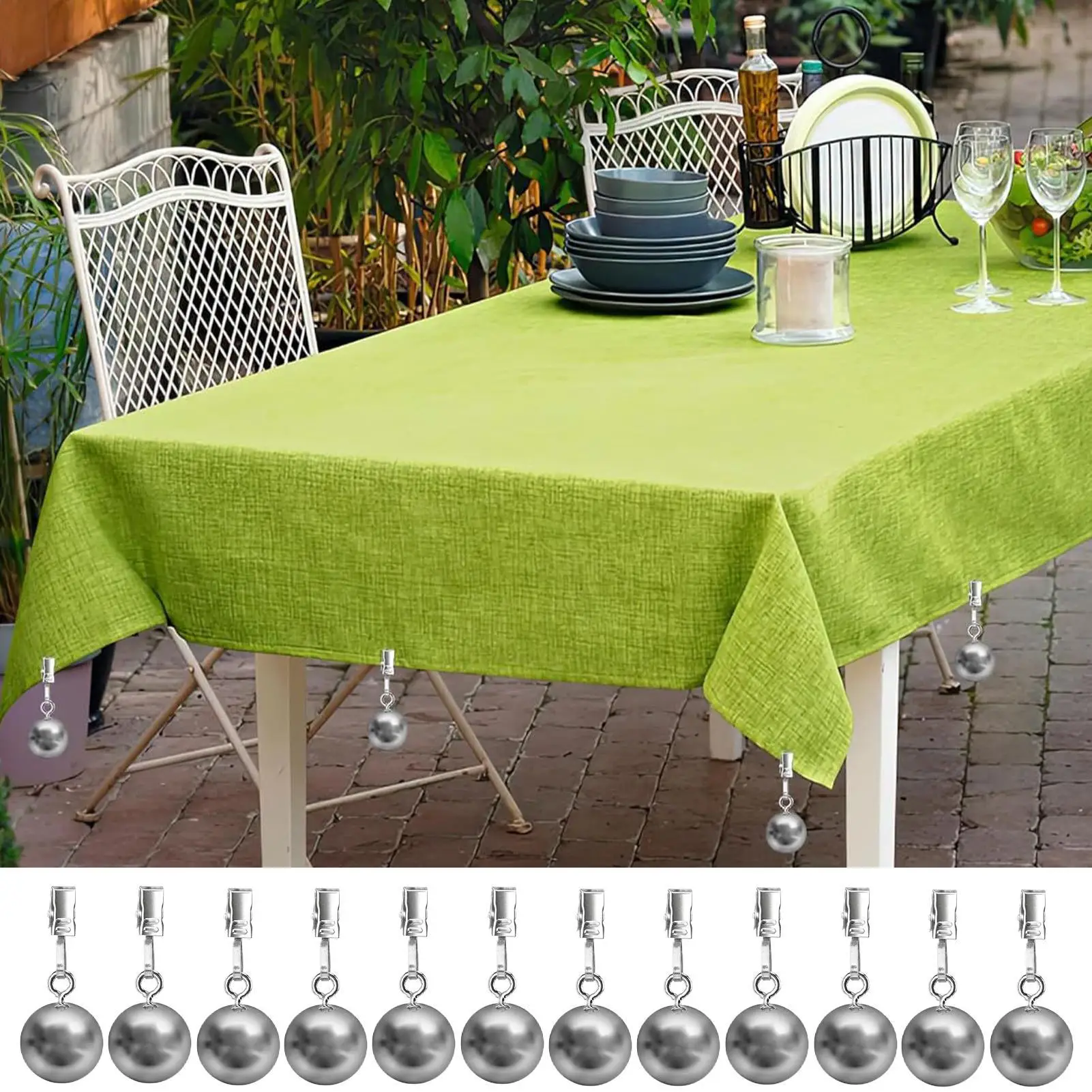 테이블보 무게추 12개 스테인리스 스틸 무게추 테이블보 홀더 클램프 포함 야외 피크닉 파티 식사 주방 파티오용