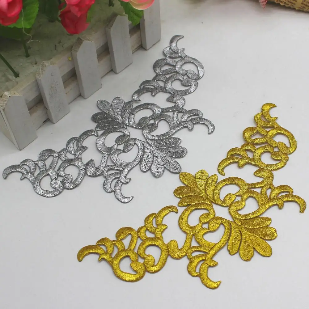 1 Piece Iron On Patches For Cosplay Diy Clothes Gold Embroidery Appliques Trims Garments Budges Accessories