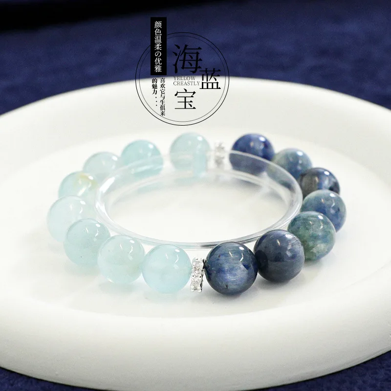 

Natural aquamarine stone Van Gogh oil painting bracelet blue jewelry