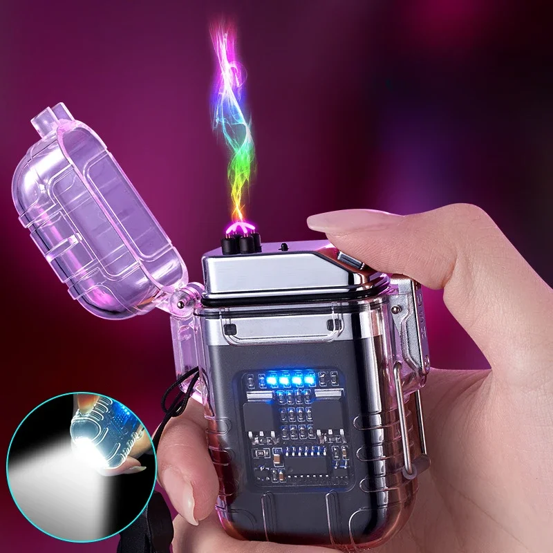 

Double Arc Lighter Type-C Rechargeable Transparent Shell LED Battery Display Pulse Plasma Outdoor Windproof Portable Lighter