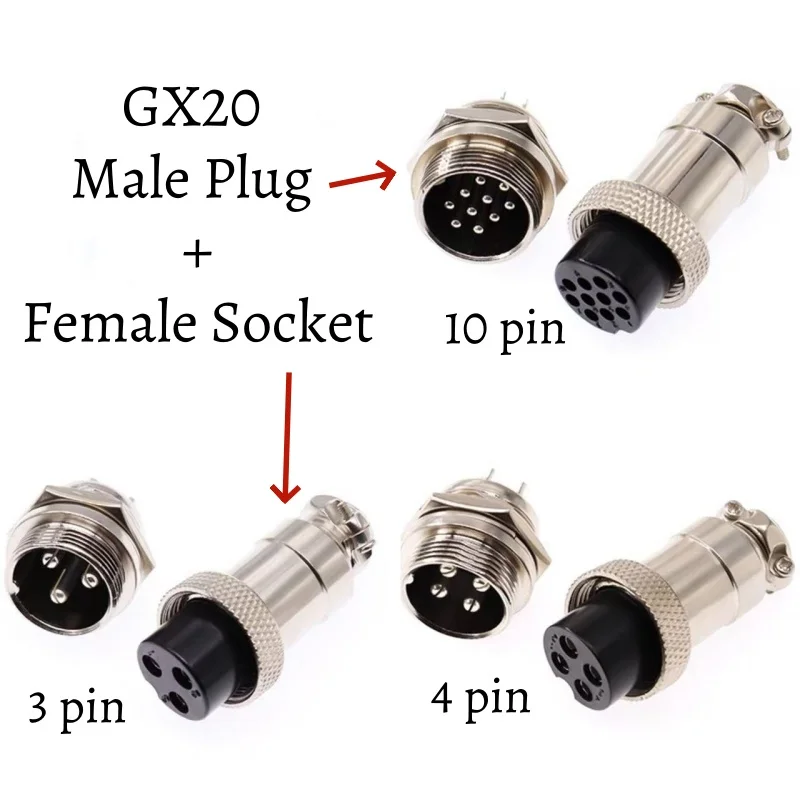 2pcs GX12/GX16/GX20 Aviation Plug Socket Male Female Connector Joint Plug-in Component 2/3/4/5/6/7/8/9/10 Core