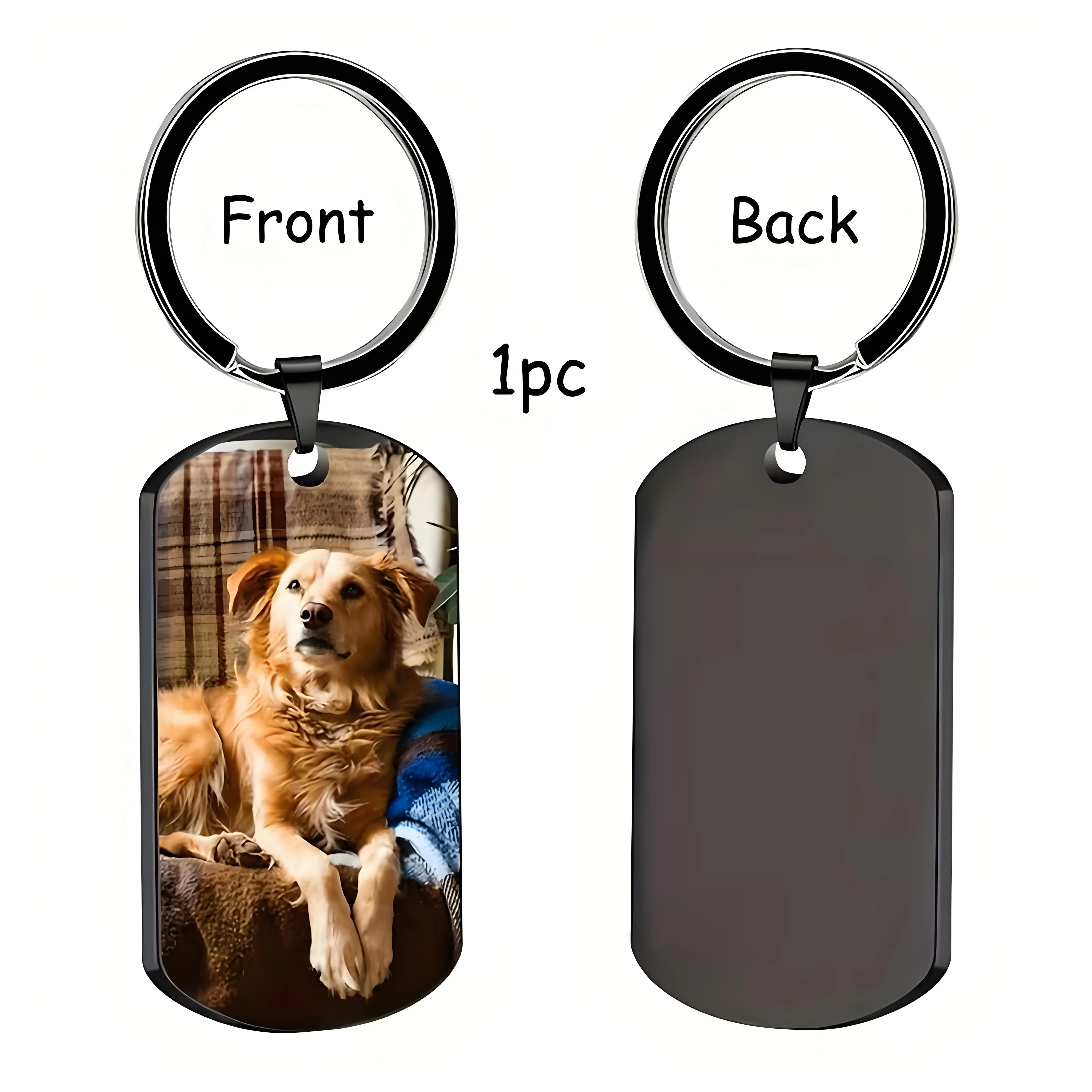 Custom Photo Dog Tag Keychain Personalized Picture Stainless Steel Keyring for Corporate Gift Bulk Order Drop Shipping Supported view 3