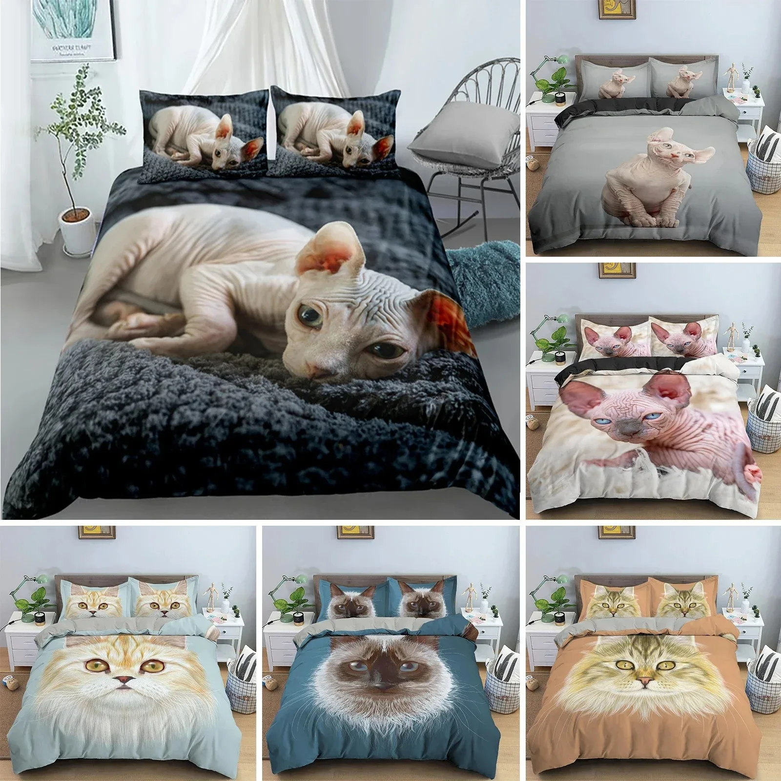 

Canadian Sphynx Cat Duvet Cover King Queen Lovely Pet Kitty Bedding Set Kids Teens Adults Cute Animal Soft Polyester Quilt Cover