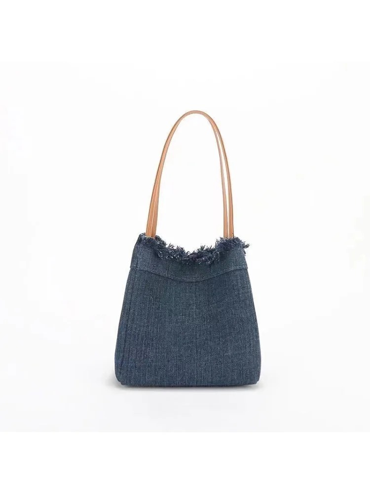 Denim Bucket Bag 2023 New Women\'s Foldable Stretchable Magnetic Buckle Handbag Street Trend Personalized Small Square Bags