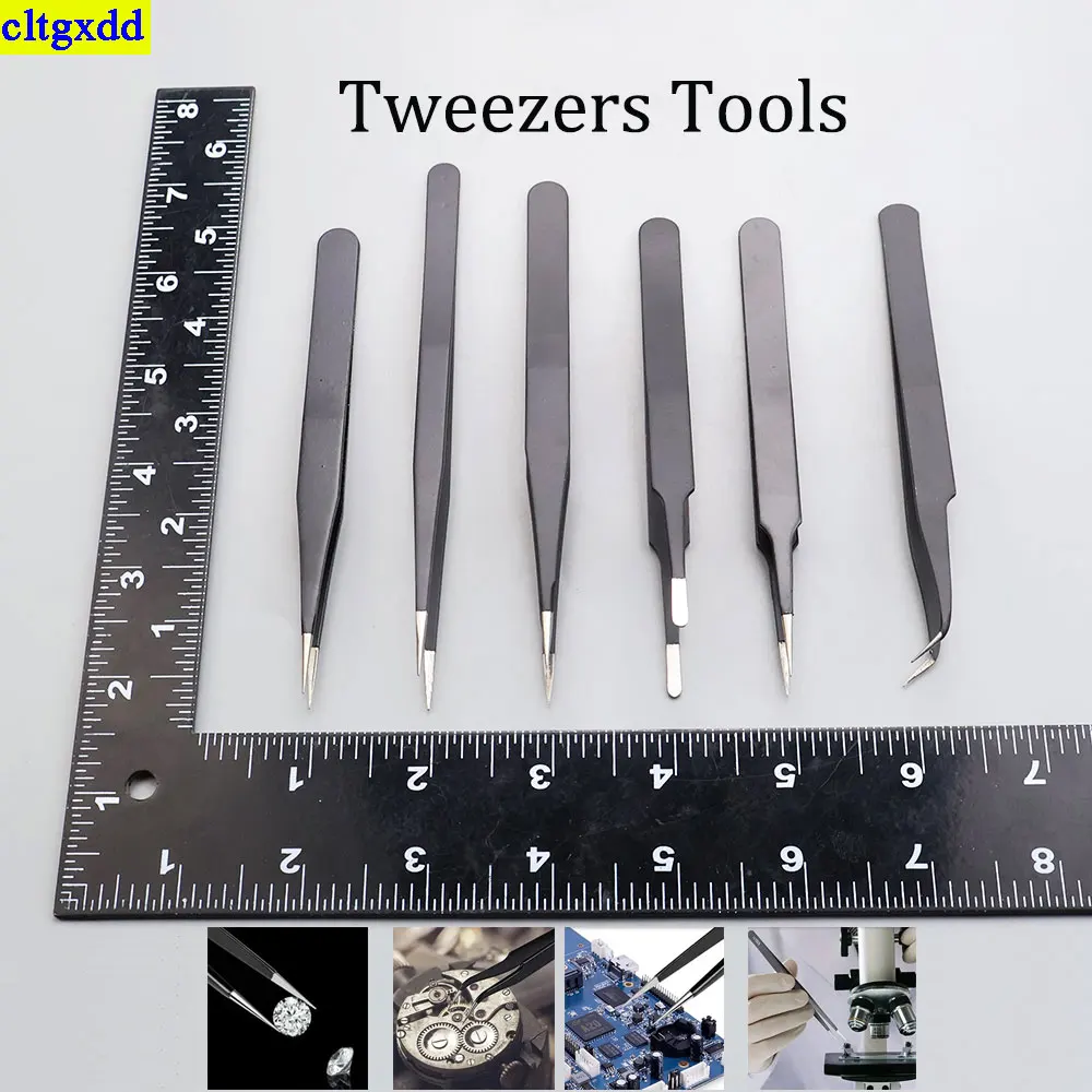 cltgxdd 1piece precision tweezers ESD anti-static stainless steel curved straight tweezers electronic repair welding process kit