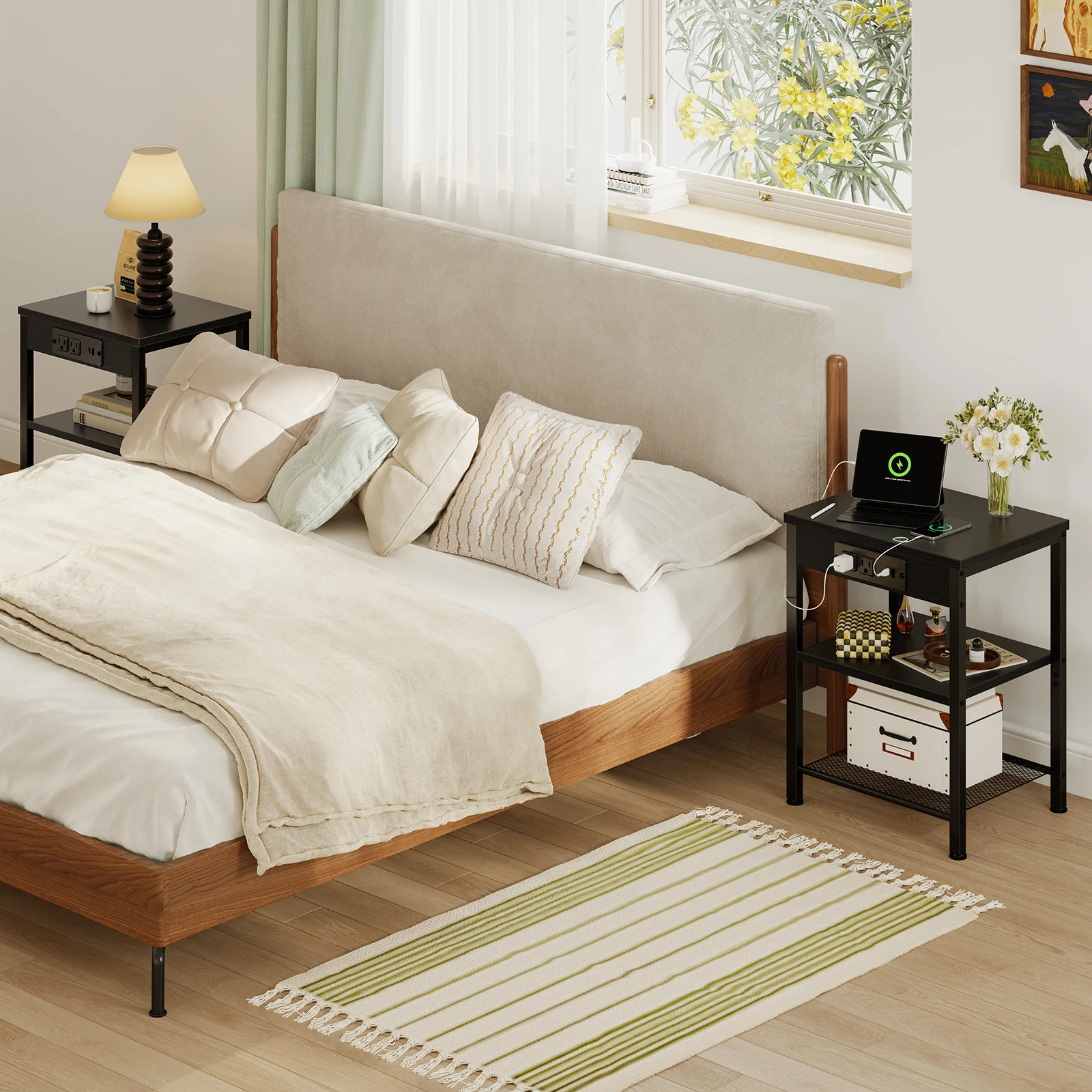 3-tier side table with charging station overview