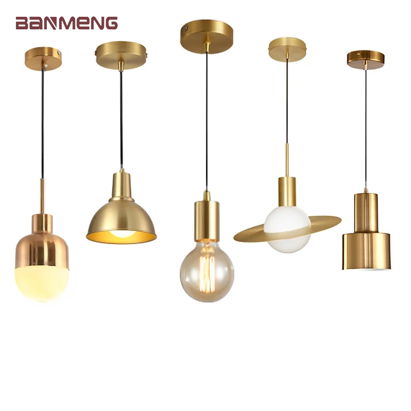 Nordic Simplicity E27 LED chandelier lamp golden small Pendant Lights for study room bedroom bedside loft illumination fixture