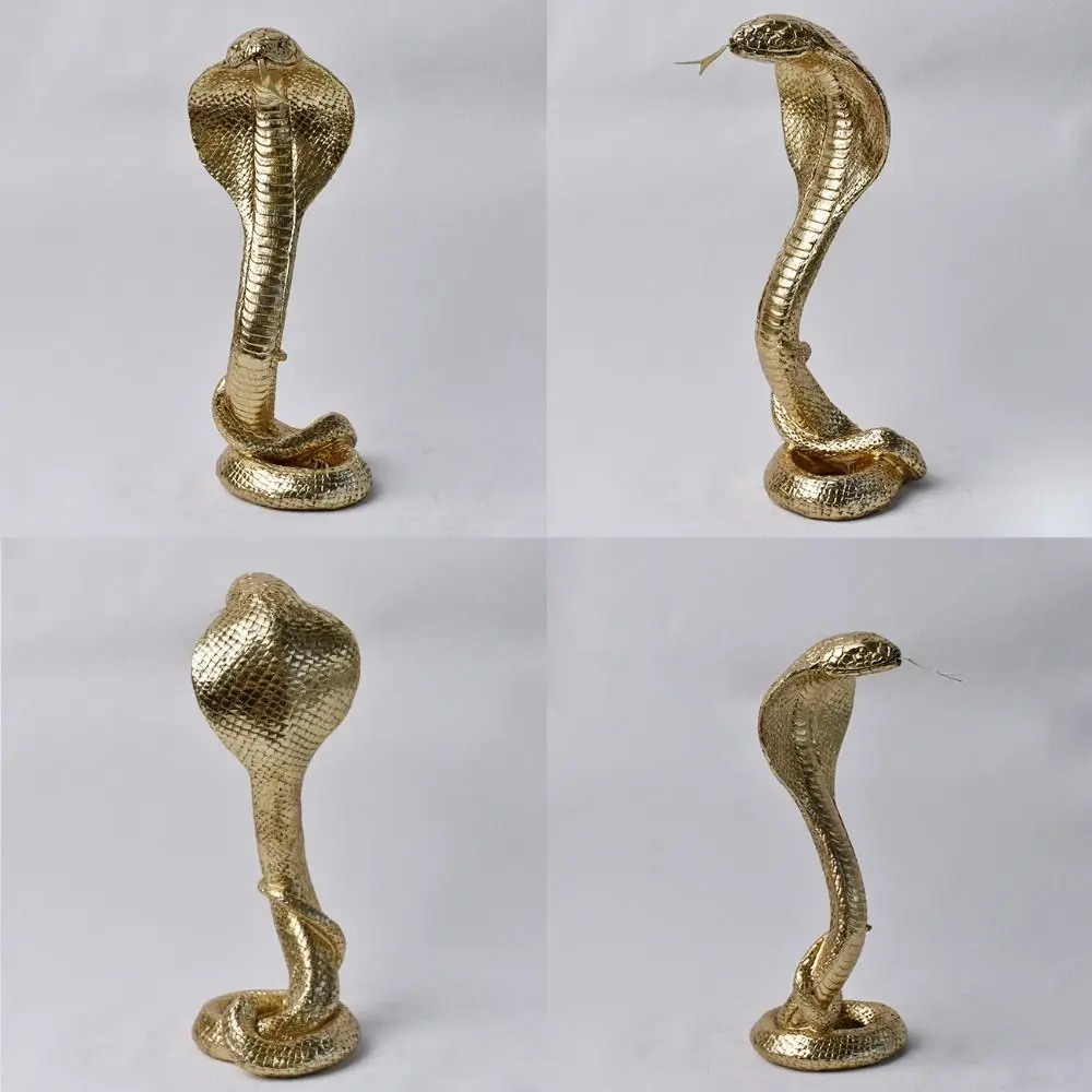 Photo Prop Cartoon Lucky Snake Statue Resin Crafts Handmade Cobra Figurine Funny Simulation Animal Sculpture Desktop Office