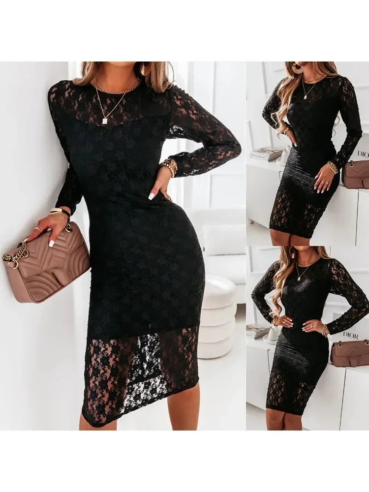 Women\'s S-XL size new sexy slim fit bag buttocks temperament long sleeved lace dress maxi dresses for women