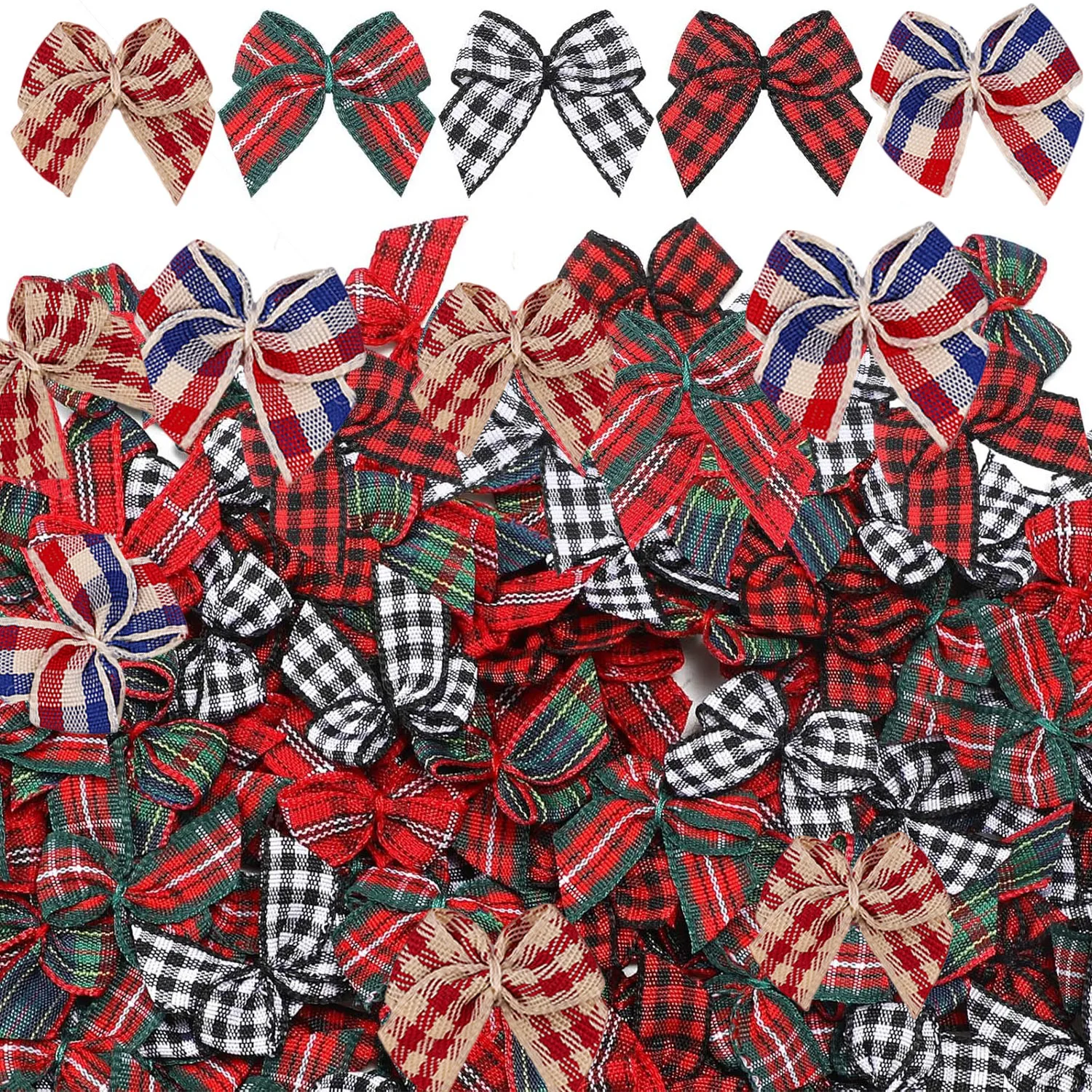 50/100/150 mini-nœuds en ruban de Noël, petits ornements de Noël pour la maison, décorations pour sapin de Noël, couronnes, appliques, cadeaux, couture, bricolage, artisanat