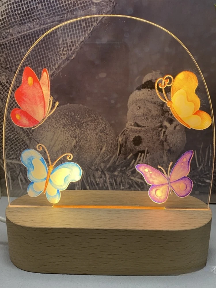Animal Elephant Deer Zebra Butterfly Beech 3D Night Light UV Color Printing DIY Message Board Luminous Gift Lamp Desk Decor