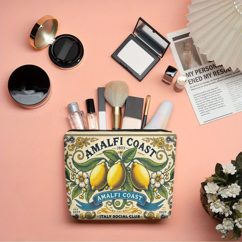 アマルフィ海岸レモンブロッサム化粧バッグ - 女性用のかわいい多機能ジッパーポーチ、ジュエリー収納バッグ