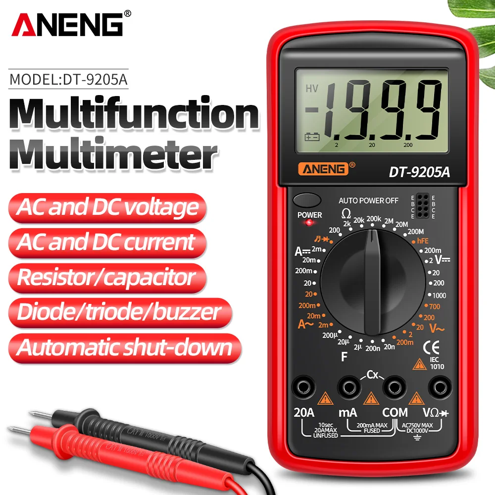 ANENG DT9205A cyfrowy profesjonalny multimetr AC/DC tranzystor Tester napięcia elektryczny NCV True RMS analogowy automatyczny zakres Multimetro