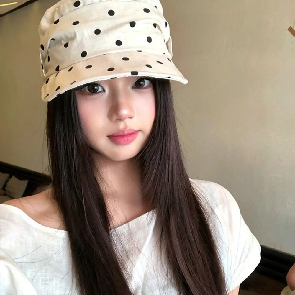 Elegant Women Equestrian Cap Vintage Style Newsboy Hat Retro Polka Dot Beret Lightweight Painter Hat Adjustable Summer Visor