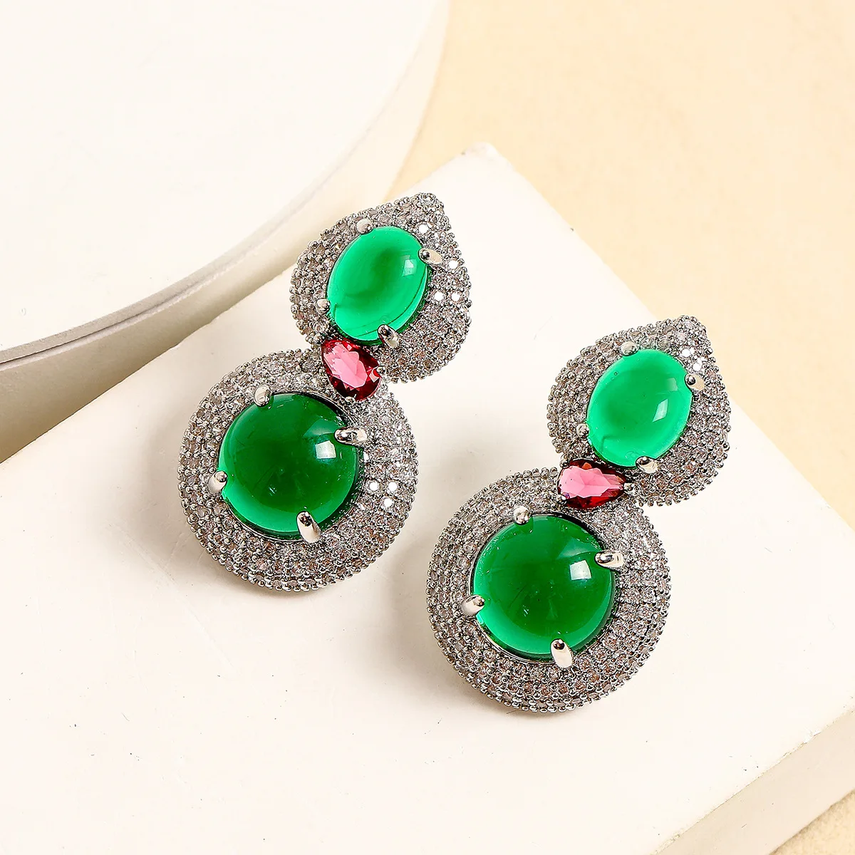 

unique design stud earrings shiny zircon green round gourd stud earrings Chinese style vintage jewelry