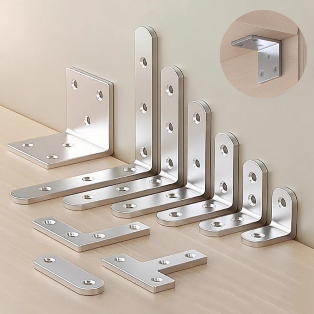 T/L Stainless Steel Corner Code Furniture Fixator 90 Degree Right Angle  Bracket Wooden Furniture Bed Frame Cabinet Connector