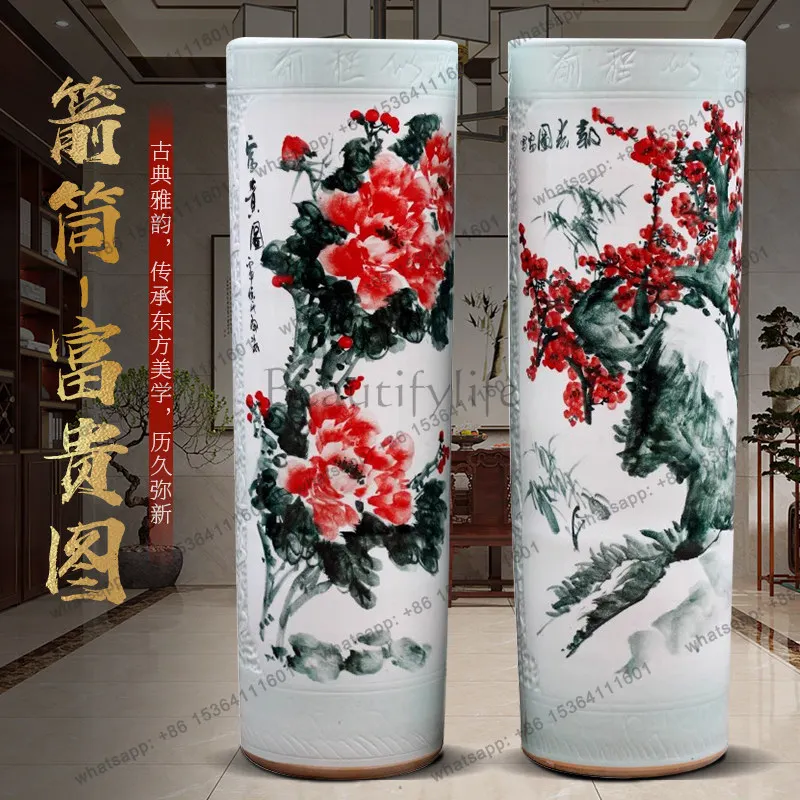 Jingdezhen ceramics hand-painted floor-to-ceiling large vase carving ornament