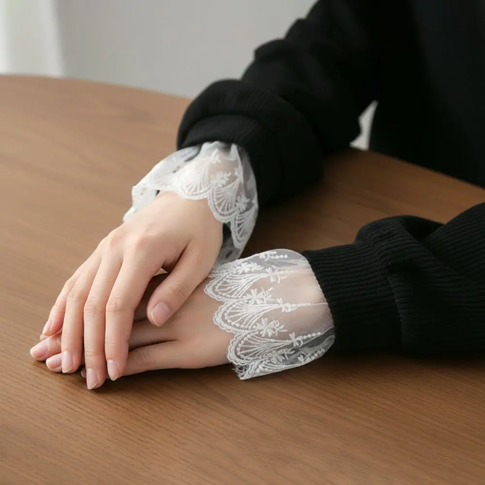 New Embroidery Fake Cuff Detachable White False Sleeve Cuffs Sweater Cuffs