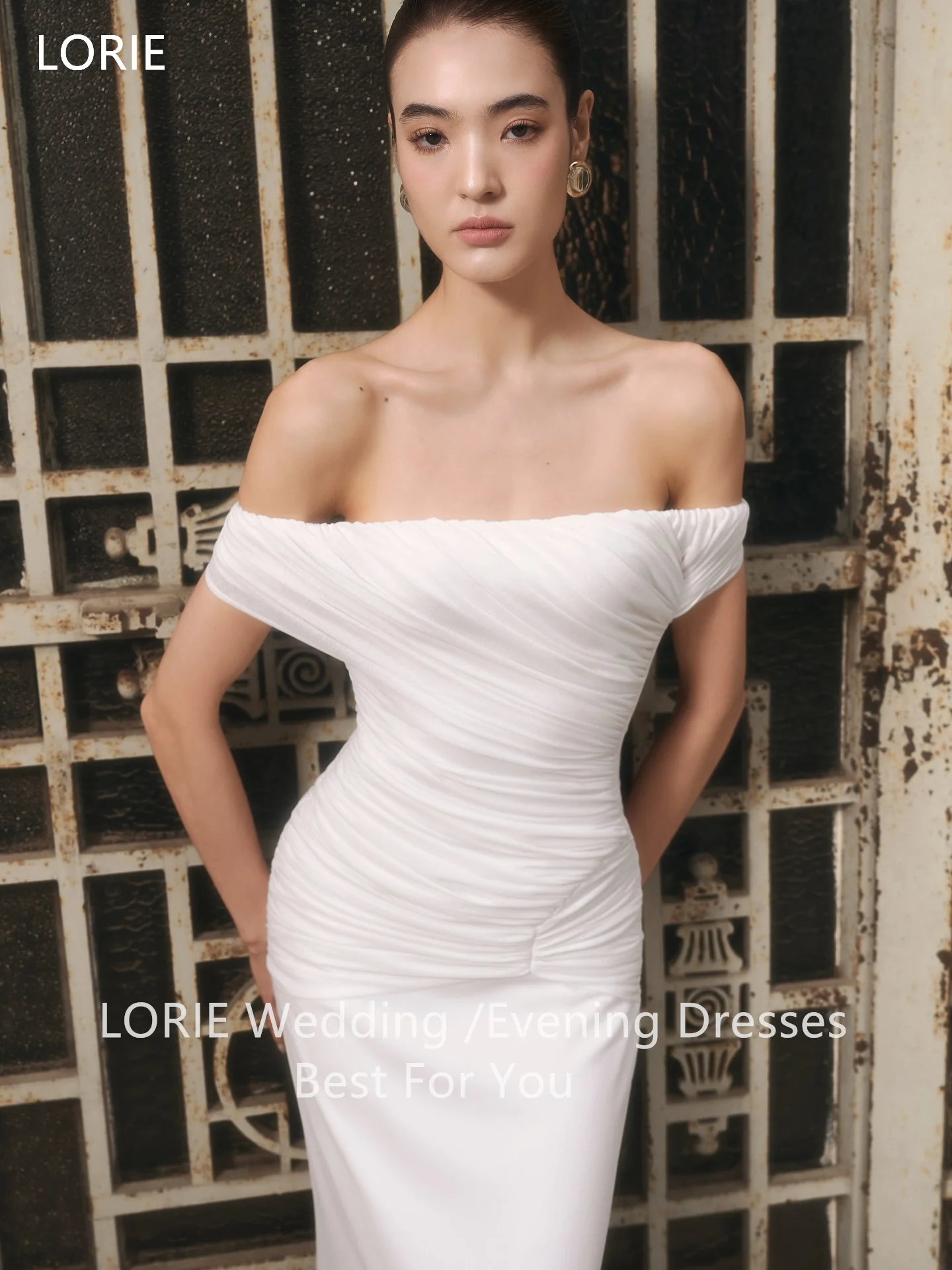 LORIE Elegant White Satin Party Dresses Off The Shoulder Sleeveless Evening Prom Dress Pleats Mermaid Prom Gown Customized
