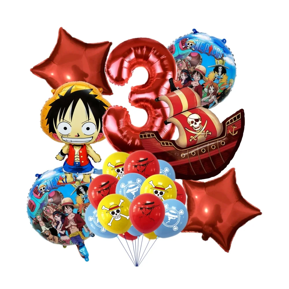 19pcs One Piece Cute Cartoon DIY Anime Birthday Balloons Set Number Balloons Suit Luffy Foil Ballon Birthday Party Supplies Gift