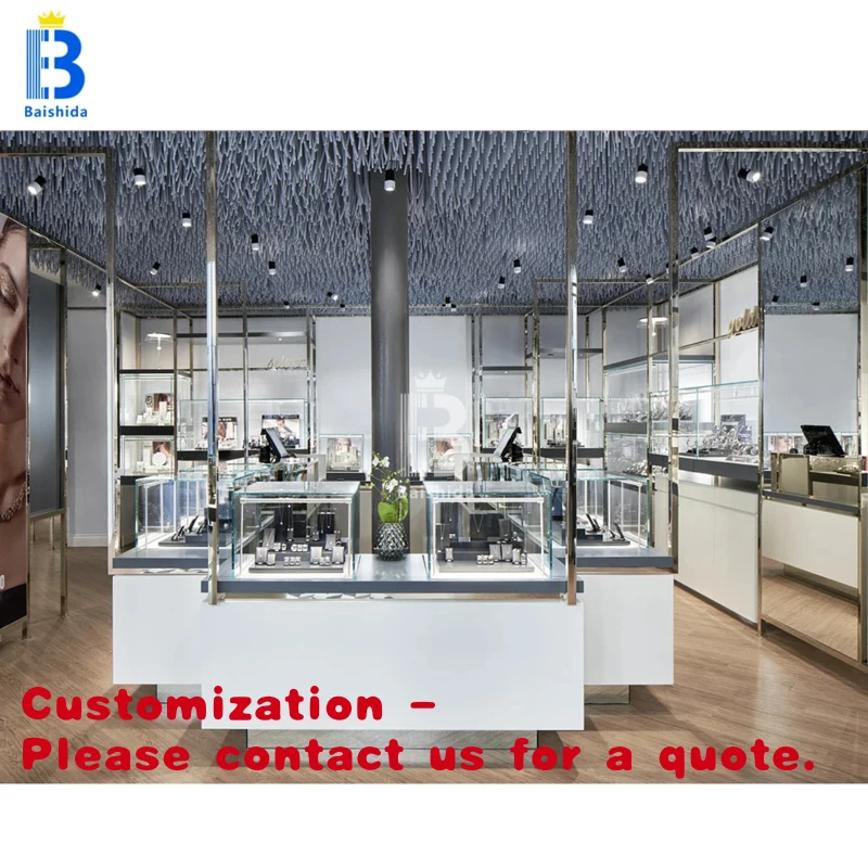

custom.Color Stainless Steel Display Cabinet Fine Jewelry Store Metal Glass Showcase with Island Customizable Island De