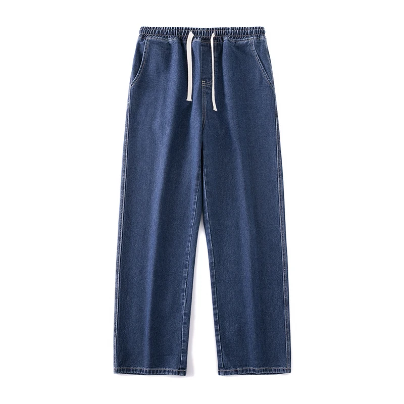 Pantalones vaqueros holgados y versátiles para hombre, Jeans de felpa de pierna ancha de Color sólido con bolsillos y cordón de retales, moda informal, otoño e invierno, 2023