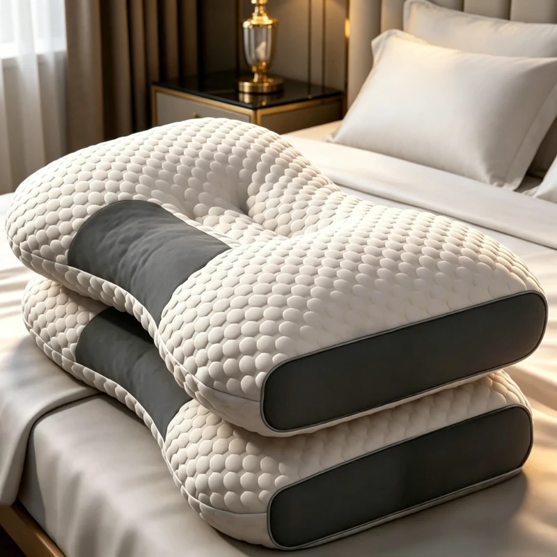 Neck care orthopedic sleep pillow, sleep aid with soybean fiber SPA massage, breathable soft pillow for home daily use