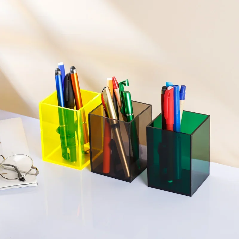 Transparent Color Acrylic Pen Holder Student Stationery Finishing Storage Box Simple Personality Desktop Sundries Storage Box