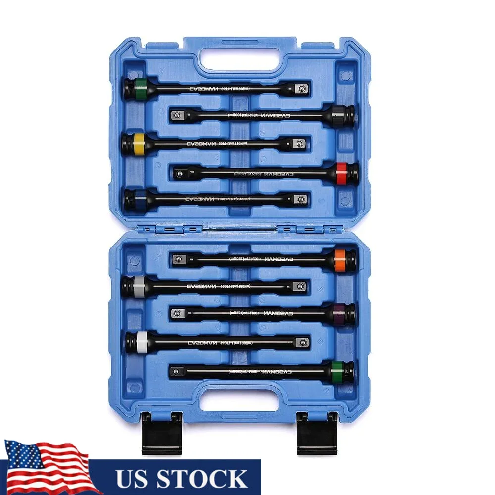 Juego de barra de extensión de torsión de accionamiento de 1/2" 65-150 pies- libras 90-200 Nm acabado electrochapado negro 10 piezas