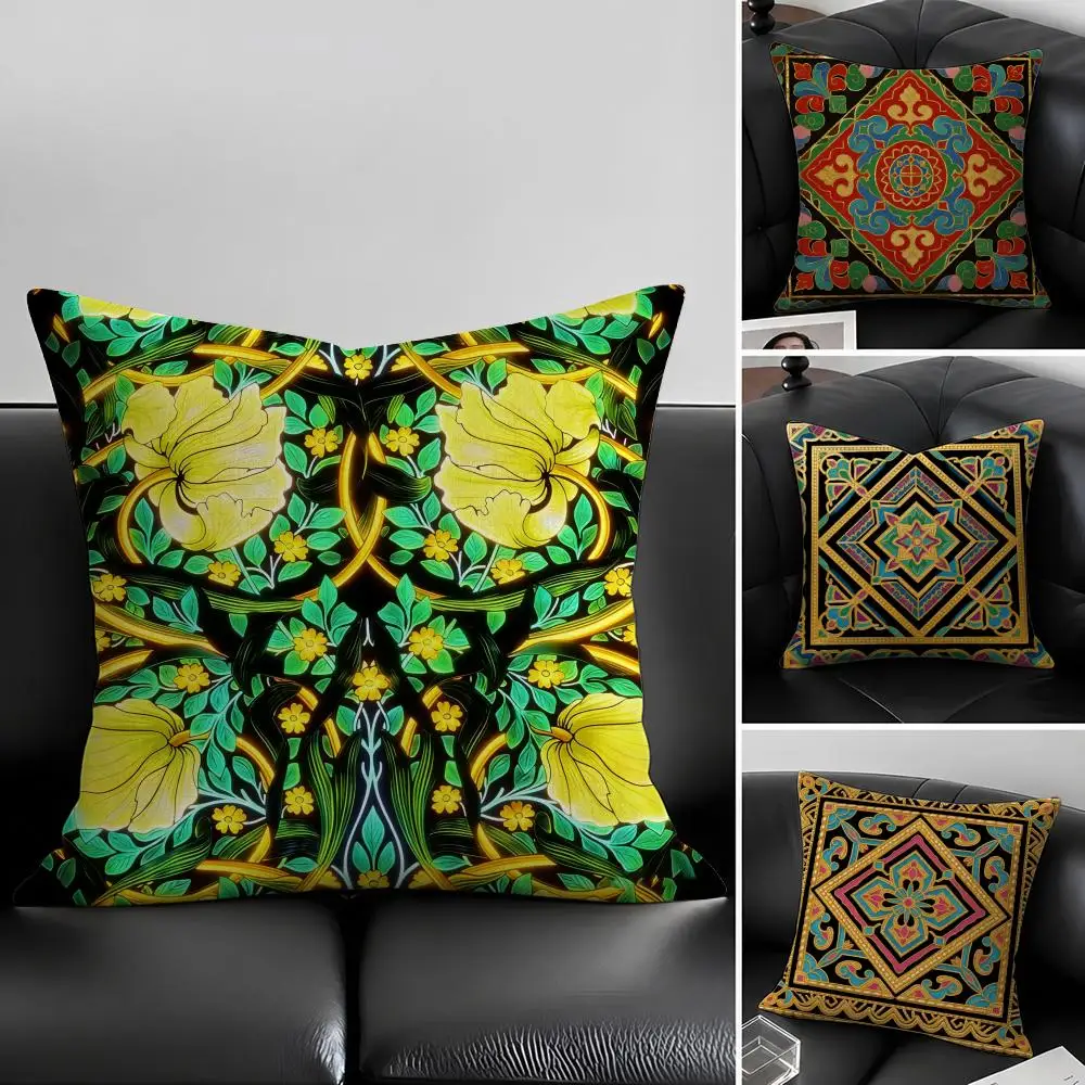 B-British Retro PatternS Cushion Cover Natural Linen Pillowcase Set, All-in-One Decor for Sofa, Bedroom & Chair