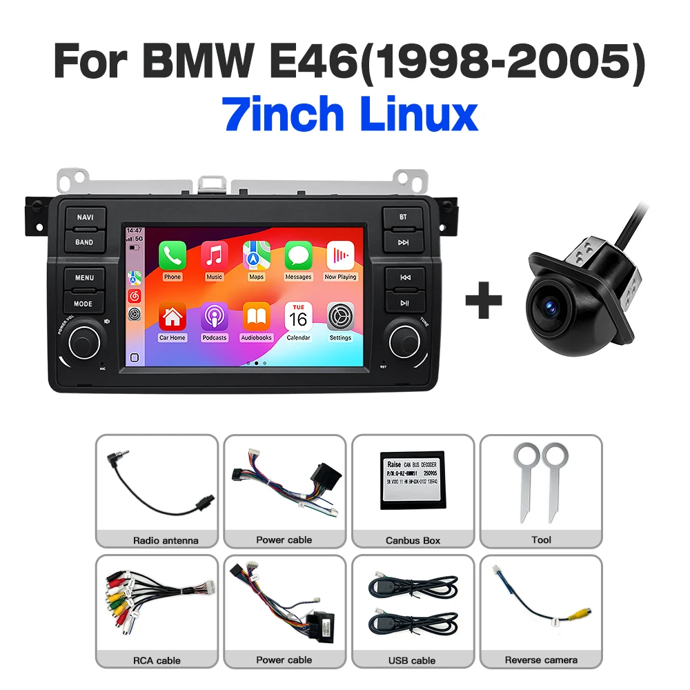 Linux Systeem Draadloze CarPlay Auto voor BMW 3-serie E46 M3 FM DSP Bluetooth Muziek Video Multimedia Spelers Camera's