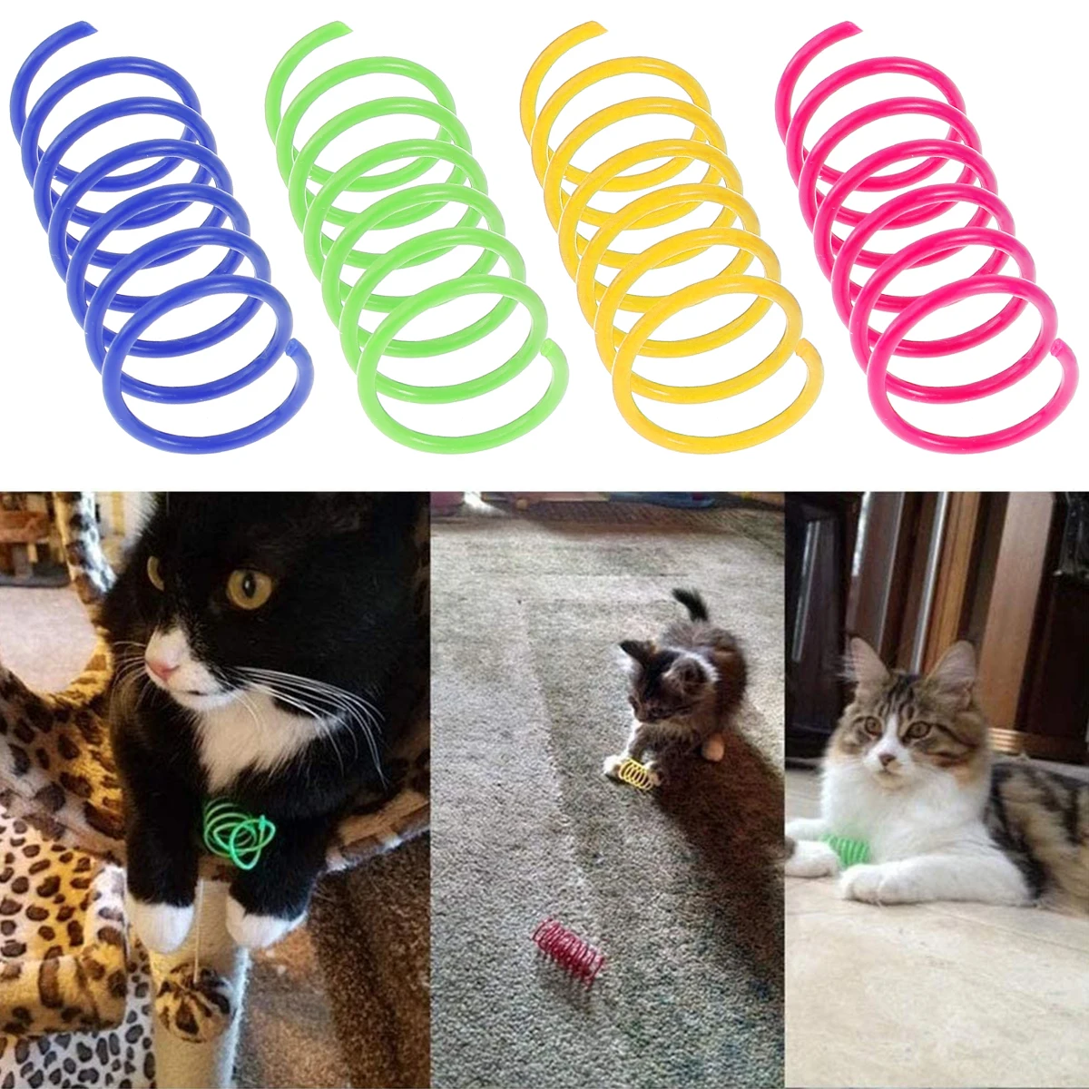 Cat Spring Toys 16pcs Colorful Cat Coil Toy Kitten Coil Spiral Springs Cat Toys Interactive Durable Heavy Gauge Cat Spring Tools