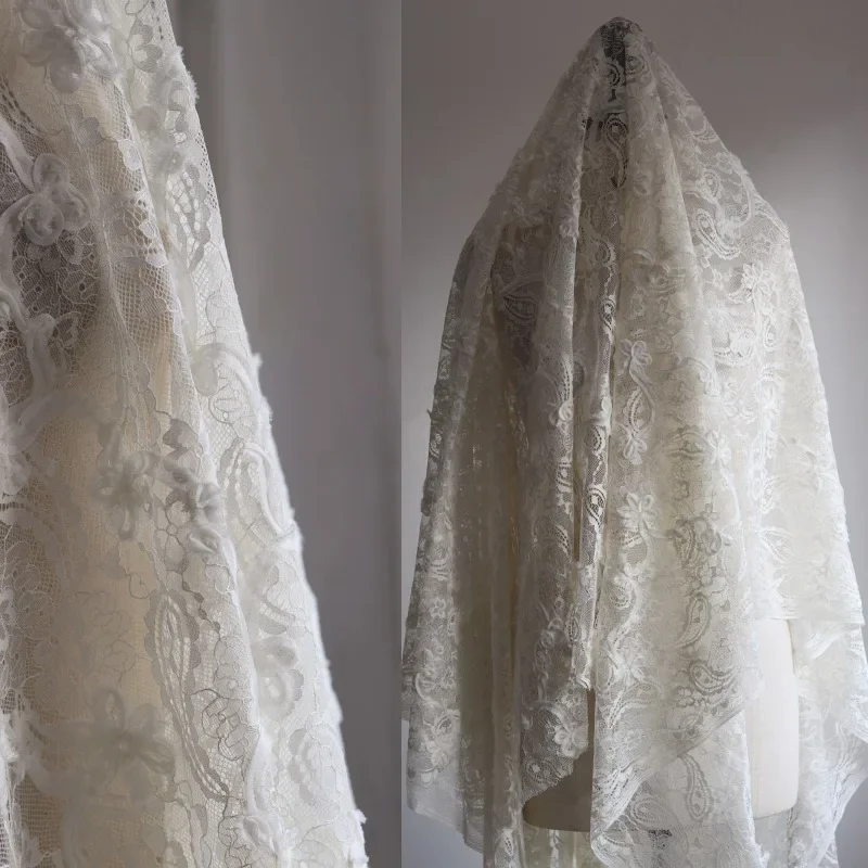 

Chiffon Mesh Embroidered Lace Fabric for French Style Soft Fashion Dress Set Design Cloth Diy By The Meter Sewing Material