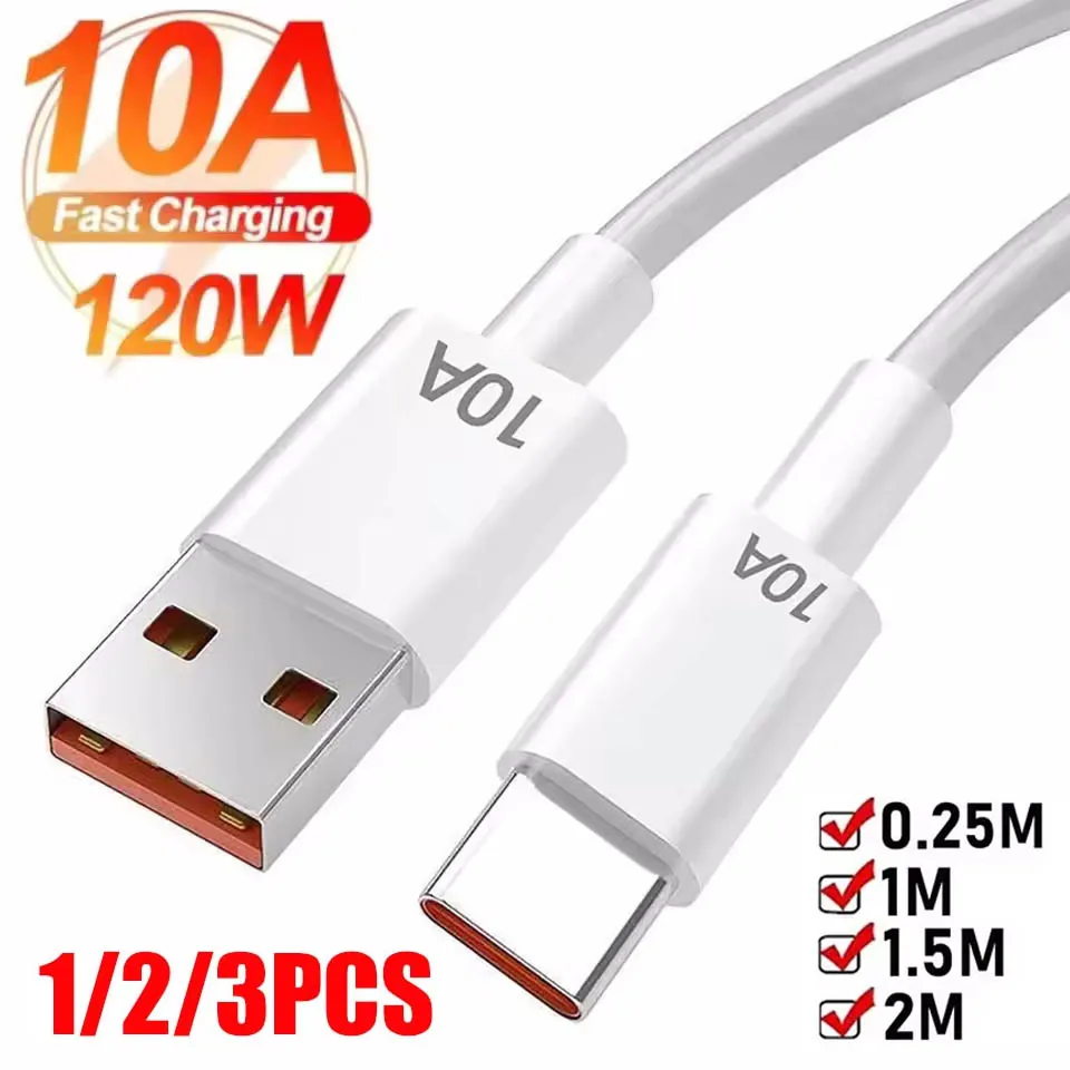 1/2/3 Stück 10A Kabel 120W Superschnelles Ladekabel USB auf Typ-C-Kabel Datenübertragung für iPhone Samsung Xiaomi Ladekabel ﻿